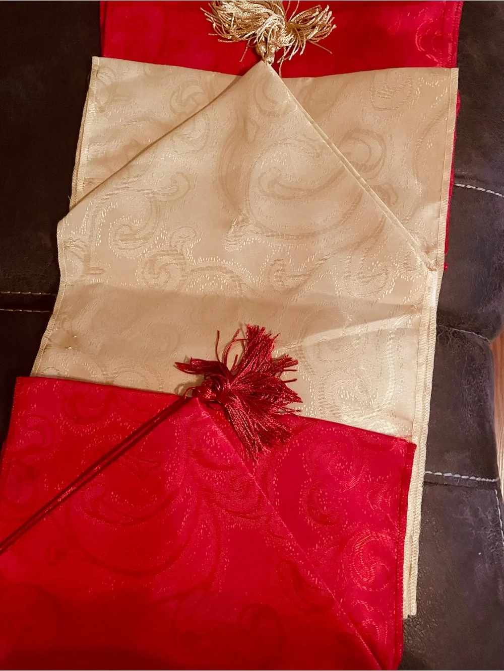 Red and Gold Jacquard Table Runners NWOT. Price is for all 3.